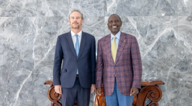 President William Ruto and French Ambassador to Kenya Arnaud Suquet at statehouse. PHOTO/ PCS