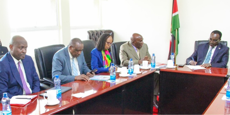 KUCCPS Board Chairperson, Mr. Cyrus Gituai,and KUCCPS Board Members ,Cabinet Secretary, Ministry of Education Julius Ogamba atJogoo House, Nairobi 