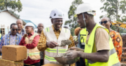 President William Ruto laying the foundation of affordable housing units in Kisii. PHOTO/ PCS