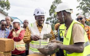 President William Ruto laying the foundation of affordable housing units in Kisii. PHOTO/ PCS