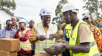President William Ruto laying the foundation of affordable housing units in Kisii. PHOTO/ PCS