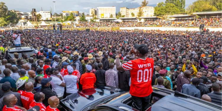 President William Ruto during the second day of Gusii Tour in Kisii Stadium. PHOTO/PCS