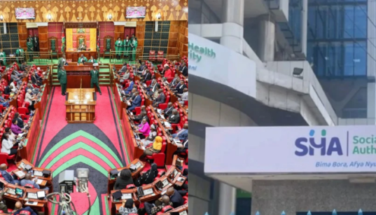 A photo collage of MPs in a past parliamentary session and SHA building headquarters in Nairobi. PHOTO/ File