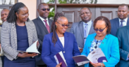 Kirinyaga County Governor Anne Waiguru (in sky blue blazer) with Vice Chairperson of the Ethics and Anti-Corruption Commission (EACC), Dr. Monica Muiru, and some members or Kirinyaga County and EACC. PHOTO/ EACC