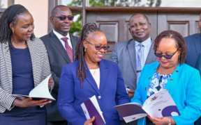 Kirinyaga County Governor Anne Waiguru (in sky blue blazer) with Vice Chairperson of the Ethics and Anti-Corruption Commission (EACC), Dr. Monica Muiru, and some members or Kirinyaga County and EACC. PHOTO/ EACC