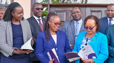 Kirinyaga County Governor Anne Waiguru (in sky blue blazer) with Vice Chairperson of the Ethics and Anti-Corruption Commission (EACC), Dr. Monica Muiru, and some members or Kirinyaga County and EACC. PHOTO/ EACC