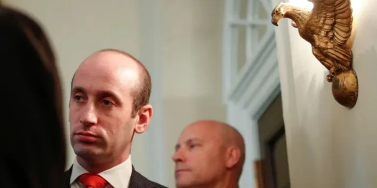Stephen Miller,a White House Senior Policy advisor during a meeting in the Cabinet Room of the White House in Washington on April 10,2026