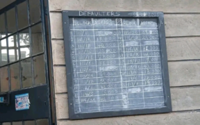 An image captured at the entrance of Crescent Court Apartments in Nairobi West listing some of their units whose occupants are behind late rent payment. PHOTO/ Owner