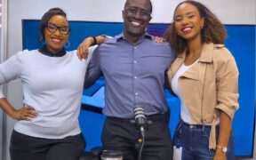 Nation FM morning show, Fixing the Nation hosts from left, Janet Mbugua, Eric Latiff and Mariam Bishar at Nation Media Group headquarters. PHOTO/ NTV