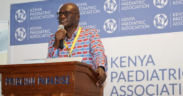 Director General of health Dr. Patrick Amoth Speaking during the official opening of the 25th Kenya Paediatric Association Annual Scientific Conference in Shanzu, Mombasa. PHOTO/ MoH
