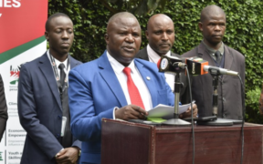 National Taxpayers Association CEO Patrick Nyangweso addressing members of the fourth estate on the dangers of hiking fuel prices kenyan wide. PHOTO/ NTA