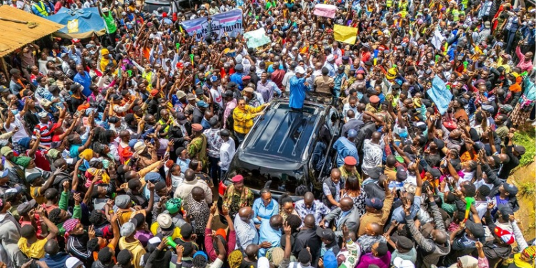 Deputy President Kithure Kindiki speaks to a large crowd in Meru Town on April 21, 2026, during a public forum after inspecting government projects in Imenti North Constituency.