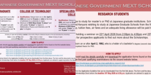 A photo collage showing 2027 Japanese Government (MEXT) Scholarship Details and Requirements. PHOTO/ Japan embassy in Kenya. 