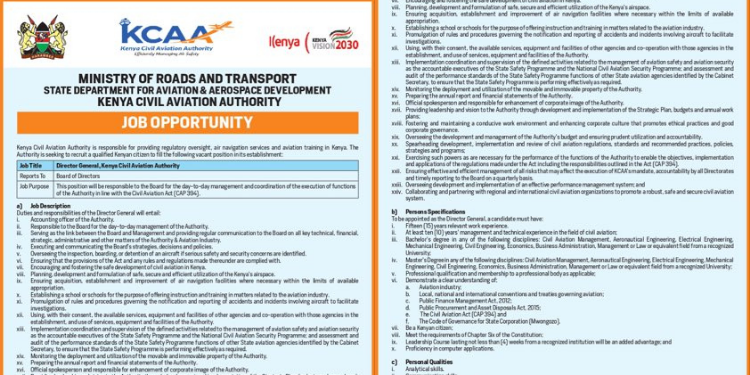 KCAA job advert notice PHOTO/KCAA