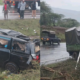A photo collage of the wreckage of a seven seater sedan car and a trailer on the Mai Mahiu-Narok Road. PHOTO/ File