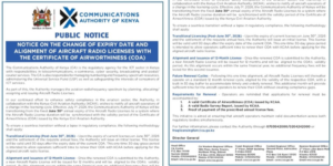 CA Public Notice on Aircraft Radio Licence Change change in expiry date PHOTO/MyGov