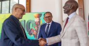 Amsons Group CEO Mr Edha Nahdi shakes hands with President William Ruto at State House after signing the Maternal care agreement between Amsons Group and Ministry of Health. PHOTO/ File