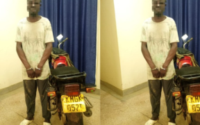 Unidentified suspect who was arrested in Chiga, Kisumu County after Tip-Off by locals and a Honda motorcycle recovered. PHOTO/ NPS