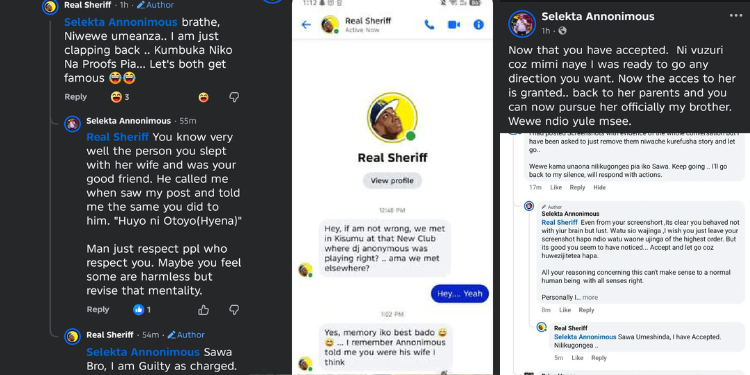 A photo collage of the screenshots of the exchange between Selekta Annonimous and Real Sheriff. PHOTO/Selekta Annonimous FB.