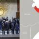 A photo collage of African heads of state after a past AU meeting and a map showing Somaliland. PHOTOMichele Spatari / AFP/Action Aid.
