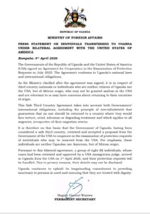 Statement by Uganda’s Ministry of Foreign Affairs on the state of deported citizens from USA. PHOTO/ File 