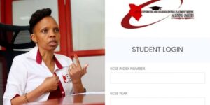 A photo collage of KUCCPS CEO Dr. Agnes Wahome and the students applicatiob portal interface.