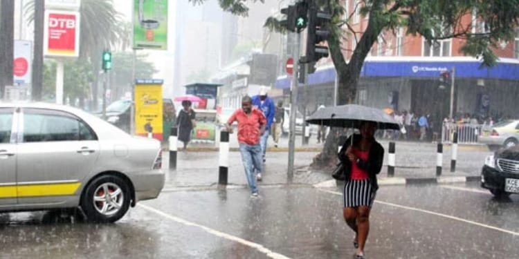 A picture of people caught in rainfall in Nairobi