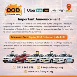 Press release by Organization of Online Drivers addressing the hikes in Fuel prices following EPRA's announcement. PHOTO/ OOD