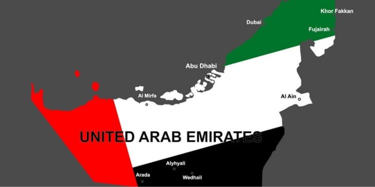 An image showing geographical location of the United Arab Emirates