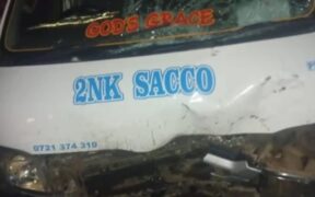 The matatu involved in an accident on Sagana Highway PHOTO/Citizen