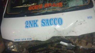 The matatu involved in an accident on Sagana Highway PHOTO/Citizen