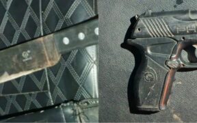 A collage of a pistol and machete recovered from the suspects PHOTO/DCI