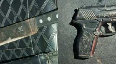 A collage of a pistol and machete recovered from the suspects PHOTO/DCI