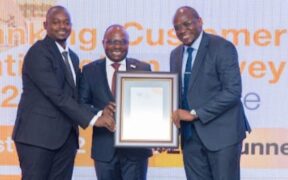 Steve Kirui,Rosemary Nyamwega from Cooperative bank and CEO of KBA PHOTO/File