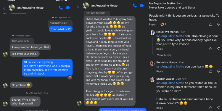 A photo collage of some of the screenshots shared by Sharon Awuor on Facebook. PHOTO/ Sharon Awuor FB.