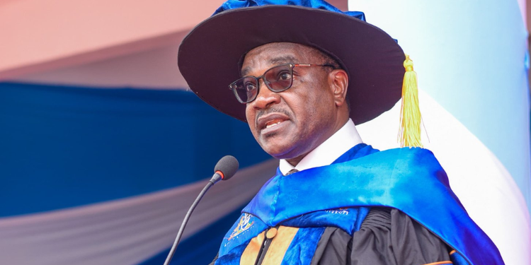 Education CS Julius Ogamba during the 14th Graduation Ceremony of Kisii University in Kisii County on December 17, 2025. PHOTO/ Ogamba X.