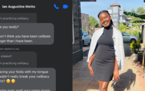 A photo collage of Sharon Awuor and an alleged screeshot conversation with Ian Metto. PHOTO/ Sharon Awuor Facebook.