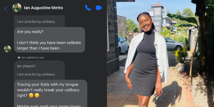 A photo collage of Sharon Awuor and an alleged screeshot conversation with Ian Metto. PHOTO/ Sharon Awuor Facebook.