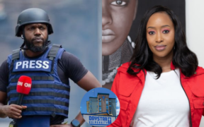 A photo collage of Larry Madowo and Janet Mbugua with an insert of Daystar University. PHOTO/ Courtesy.