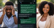 A photo collage of two AI-generated images of a man and woman, and leaked WhatsApp chats between a married man and sidechick. PHOTO/ChatGPT/May Jerono FB.