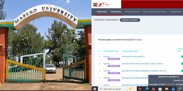 A photo collage of Maseno University main gate and KUCCPS application portal interface. PHOTO/Courtesy.