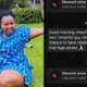 A photo collage of Millicent Omanga and a WhatsApp message from a Kenyan man asking to date her. PHOTO/Omanga X.