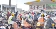 Motorists and motorcyclists scramble for fuel at a Shell petrol station in Nyahururu town. PD/David Macharia EPRA