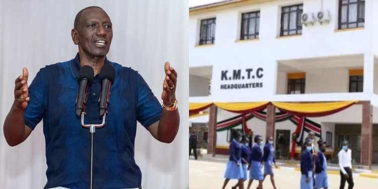 A photo collage of President William Ruto and KMTC building. PHOTO/PCS/KMTC.