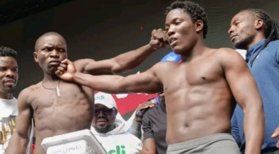 Majembe and Mbavu The Destroyer during their weigh-in on Friday April 3,2026 PHOTO/File