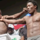 Majembe and Mbavu The Destroyer during their weigh-in on Friday April 3,2026 PHOTO/File