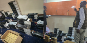 Seized counterfeit printer toners at Kisumu National Polytechnic PHOTO/ACA