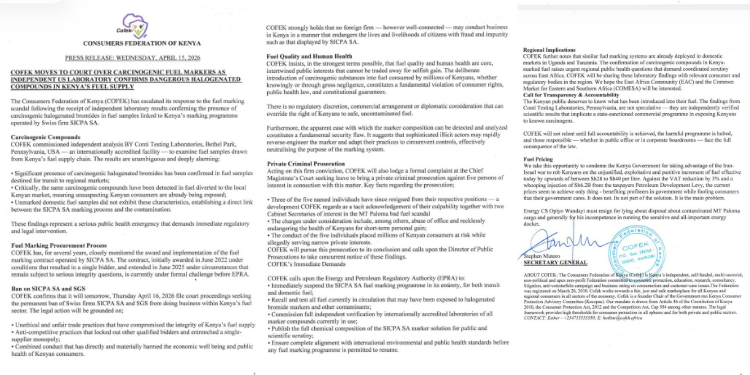 COFEK is pursuing legal action through the courts.