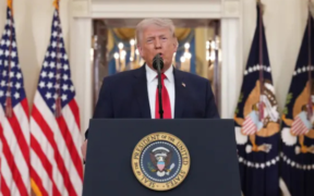 President Donald Trump speaking about Iran war from the Cross Hall of the White House on Wednesday April 1,2026 in Washington PHOTO/White House Gallery