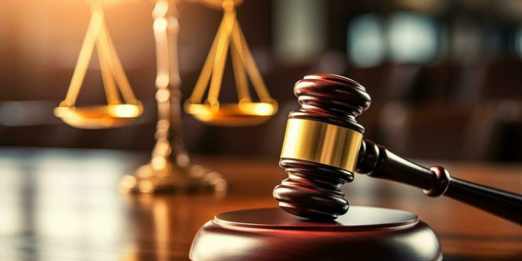 Court hammer signifying start or conclusion of court case 